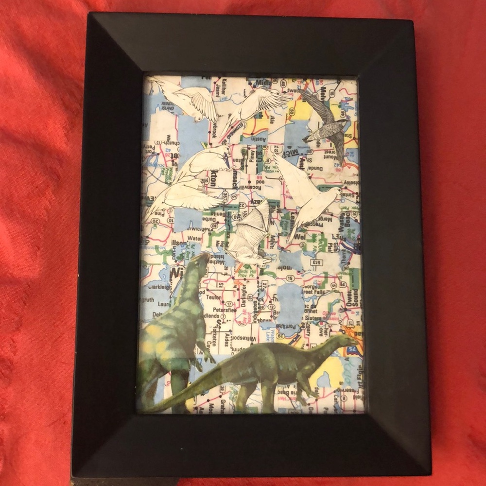 Dinosaur & Map Woven Handmade Art 5x7
